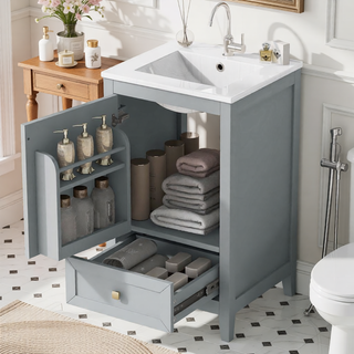 Sunvega 20 Inch Bathroom Vanity with Ceramic Sink and Adjustable Leveling Pads