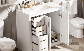 Sunvega 30 Inch Solid Wood Freestanding Bathroom Vanity with Ceramic Sink and Storage