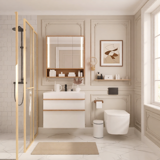 Sunvega White Wall Mounted Bathroom Vanity with Integrated Acrylic Sink and Soft-Close Drawers