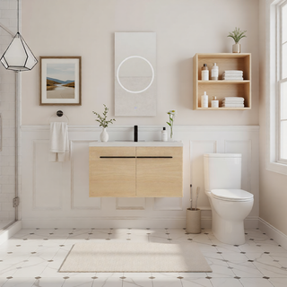 Sunvega 30 Inch Brown Bathroom Vanity with Resin Countertop Sink and 2 Doors