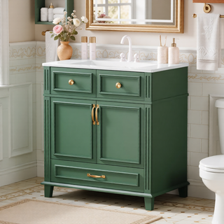 Sunvega Retro Blue Solid Wood Frame Bathroom Vanity with Ceramic Sink