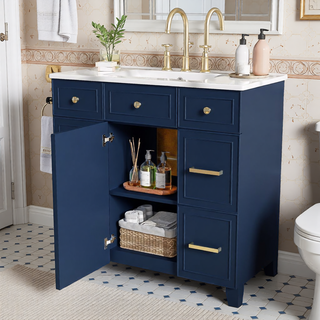 Sunvega 36 inch White Bathroom Vanity with Ceramic Sink and Soft Close Doors