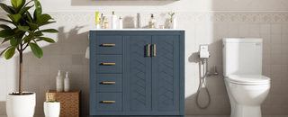 Sunvega 30 Inch Solid Wood Freestanding Bathroom Vanity with Ceramic Sink and Storage