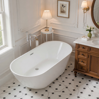 Sunvega 59 Inch Acrylic Freestanding Soaking Tub with Gold Overflow Drain