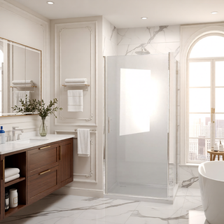 Sunvega 24x72 Inch Brushed Nickel Pivot Shower Door with Half Frame