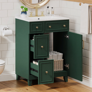 Sunvega 24-Inch Bathroom Vanity Cabinet with Ceramic Sink and Storage