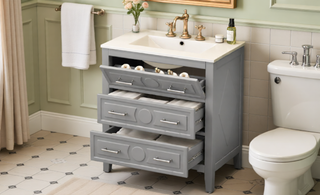 Sunvega 30 Inch Freestanding Bathroom Vanity with Ceramic Sink and 3 Drawers