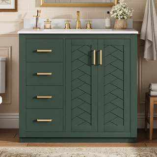 Sunvega 30 Inch Solid Wood Freestanding Bathroom Vanity with Ceramic Sink and Storage