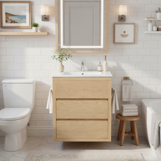 Sunvega Gray Bathroom Vanity with Ceramic Sink and 2 Soft Close Full-Extension Drawers