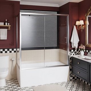 Sunvega 60x62 Inch Adjustable Sliding Shower Door with Tempered Glass and Black Frame