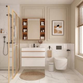 Sunvega White Wall Mounted Bathroom Vanity with Integrated Acrylic Sink and Soft-Close Drawers