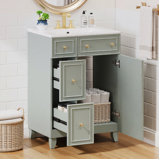 Sunvega 24-Inch Bathroom Vanity Cabinet with Ceramic Sink and Storage