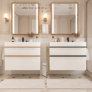 Sunvega White Wall Mounted Bathroom Vanity with Integrated Acrylic Sink and Soft-Close Drawers