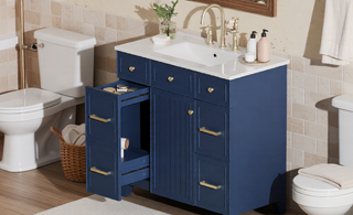 Sunvega 36 inch White Bathroom Vanity with Ceramic Sink and Soft Close Doors
