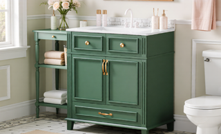 Sunvega Retro Blue Solid Wood Frame Bathroom Vanity with Ceramic Sink