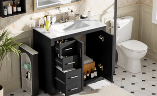 Sunvega 30 Inch Solid Wood Freestanding Bathroom Vanity with Ceramic Sink and Storage