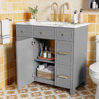 Sunvega 36 inch White Bathroom Vanity with Ceramic Sink and Soft Close Doors