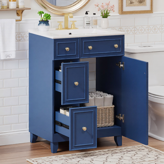 Sunvega 24-Inch Bathroom Vanity Cabinet with Ceramic Sink and Storage