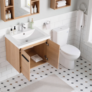 Sunvega 30 Inch Brown Bathroom Vanity with Resin Countertop Sink and 2 Doors