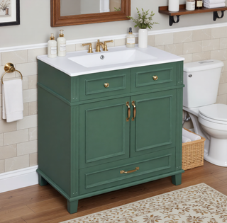 Sunvega Retro Blue Solid Wood Frame Bathroom Vanity with Ceramic Sink