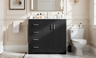 Sunvega 30 Inch Solid Wood Freestanding Bathroom Vanity with Ceramic Sink and Storage