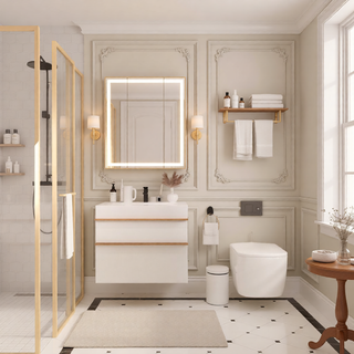 Sunvega White Wall Mounted Bathroom Vanity with Integrated Acrylic Sink and Soft-Close Drawers