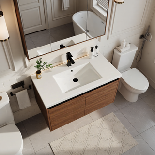 Sunvega 30 Inch Brown Bathroom Vanity with Resin Countertop Sink and 2 Doors