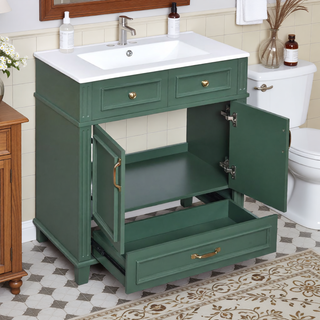 Sunvega Retro Blue Solid Wood Frame Bathroom Vanity with Ceramic Sink