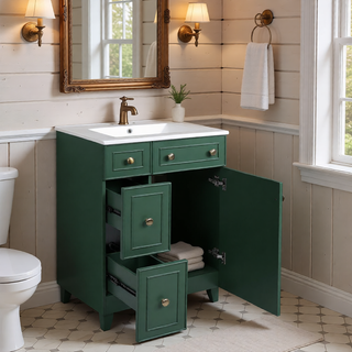 Sunvega 24-Inch Bathroom Vanity Cabinet with Ceramic Sink and Storage