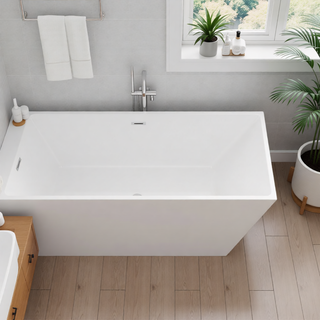 Sunvega 59 Inch Acrylic Freestanding Soaking Tub with Gold Overflow Drain