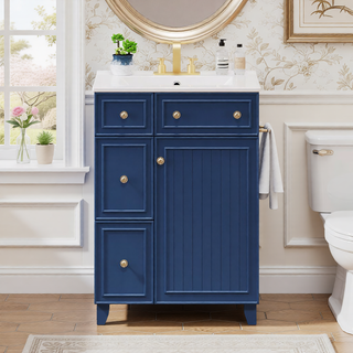 Sunvega 24-Inch Bathroom Vanity Cabinet with Ceramic Sink and Storage