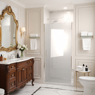 Sunvega 24x72 Inch Brushed Nickel Pivot Shower Door with Half Frame