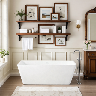 Sunvega 59 Inch Acrylic Freestanding Soaking Tub with Gold Overflow Drain
