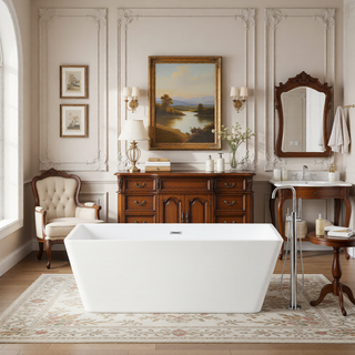 Sunvega 59 Inch Acrylic Freestanding Soaking Tub with Gold Overflow Drain