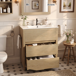 Sunvega Gray Bathroom Vanity with Ceramic Sink and 2 Soft Close Full-Extension Drawers