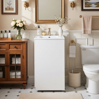 Sunvega 30 Inch Solid Wood Freestanding Bathroom Vanity with Ceramic Sink and Storage