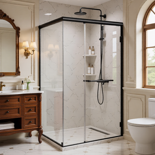 Sunvega 56-60" W x 72" H Matte Black Aluminum Frame Double Sliding Shower Door