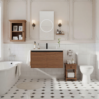 Sunvega 30 Inch Brown Bathroom Vanity with Resin Countertop Sink and 2 Doors