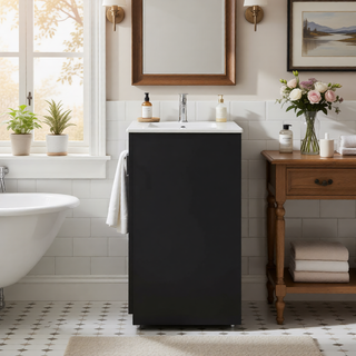 Sunvega 30 Inch Solid Wood Freestanding Bathroom Vanity with Ceramic Sink and Storage