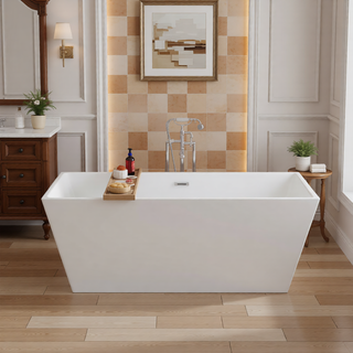 Sunvega 59 Inch Acrylic Freestanding Soaking Tub with Gold Overflow Drain