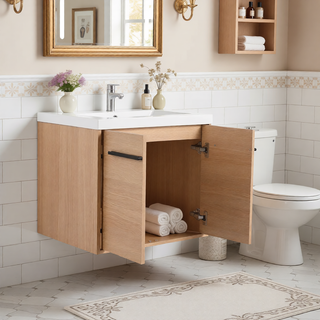 Sunvega 30 Inch Brown Bathroom Vanity with Resin Countertop Sink and 2 Doors