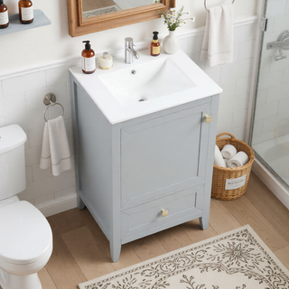 Sunvega 20 Inch Bathroom Vanity with Ceramic Sink and Adjustable Leveling Pads