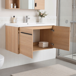 Sunvega 30 Inch Brown Bathroom Vanity with Resin Countertop Sink and 2 Doors