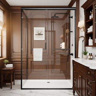 Sunvega 56-60" W x 72" H Matte Black Aluminum Frame Double Sliding Shower Door