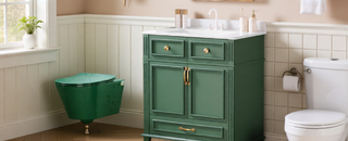 Sunvega Retro Blue Solid Wood Frame Bathroom Vanity with Ceramic Sink