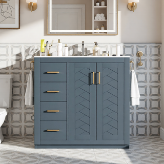 Sunvega 30 Inch Solid Wood Freestanding Bathroom Vanity with Ceramic Sink and Storage
