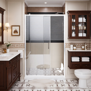 Sunvega 60x62 Inch Adjustable Sliding Shower Door with Tempered Glass and Black Frame