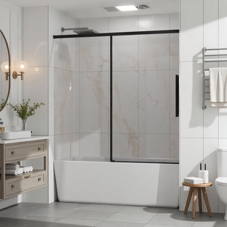 Sunvega 60x72 Inch Semi-Frameless Sliding Shower Door with Tempered Glass