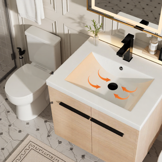 Sunvega 30 Inch Brown Bathroom Vanity with Resin Countertop Sink and 2 Doors