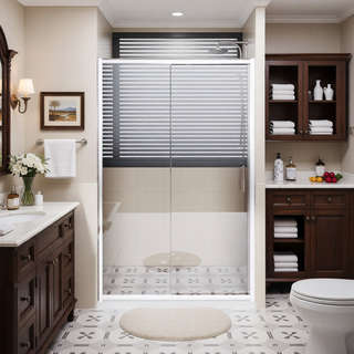 Sunvega 60x62 Inch Adjustable Sliding Shower Door with Tempered Glass and Black Frame